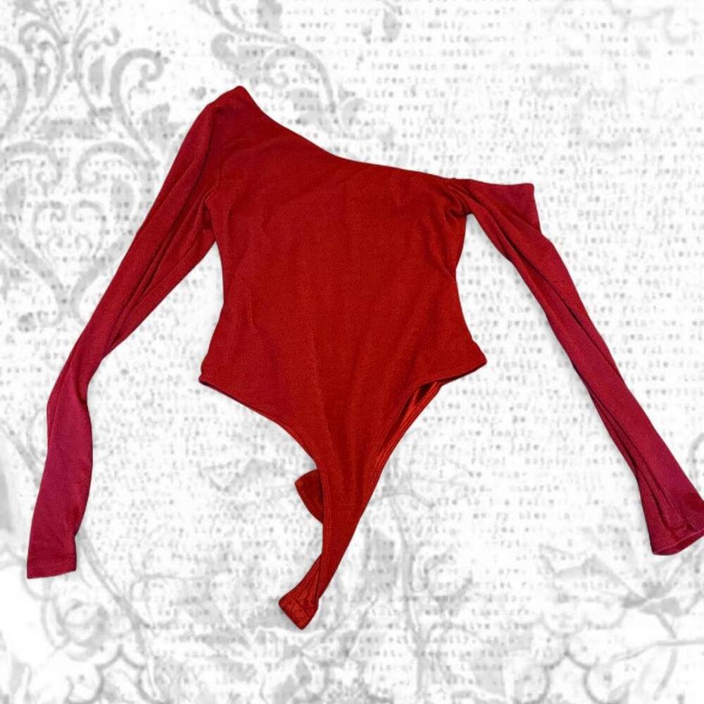 red off the shoulder body suit